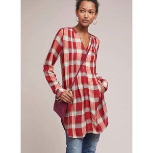 NEW Anthropologie Akemi + Kin Lucie Red Plaid Flannel Tunic Dress Women's Sze XS